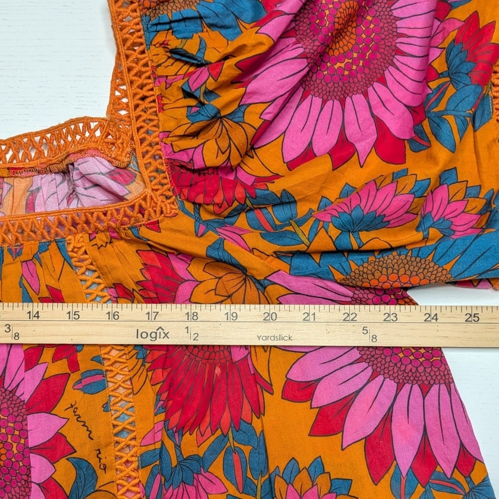 Farm Rio Anthropologie Sunflower Blouse Womens XL Floral Cotton Puff Sleeve - Picture 4 of 7